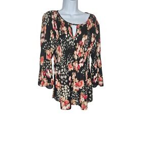 Ninety Clothing Co Floral Print Long Sleeve Keyhole Blouse Top Size L